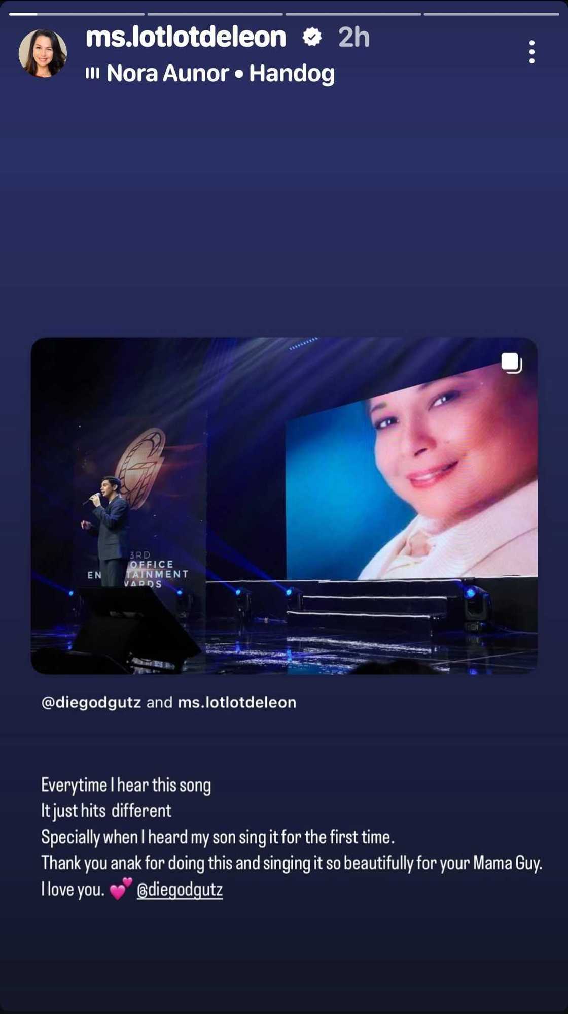 Lotlot de Leon emotionally reacts to son Diego Gutierrez’s performance for late Nora Aunor Lotlot de Leon emotionally reacts to son Diego Gutierrez’s performance for late Nora Aunor